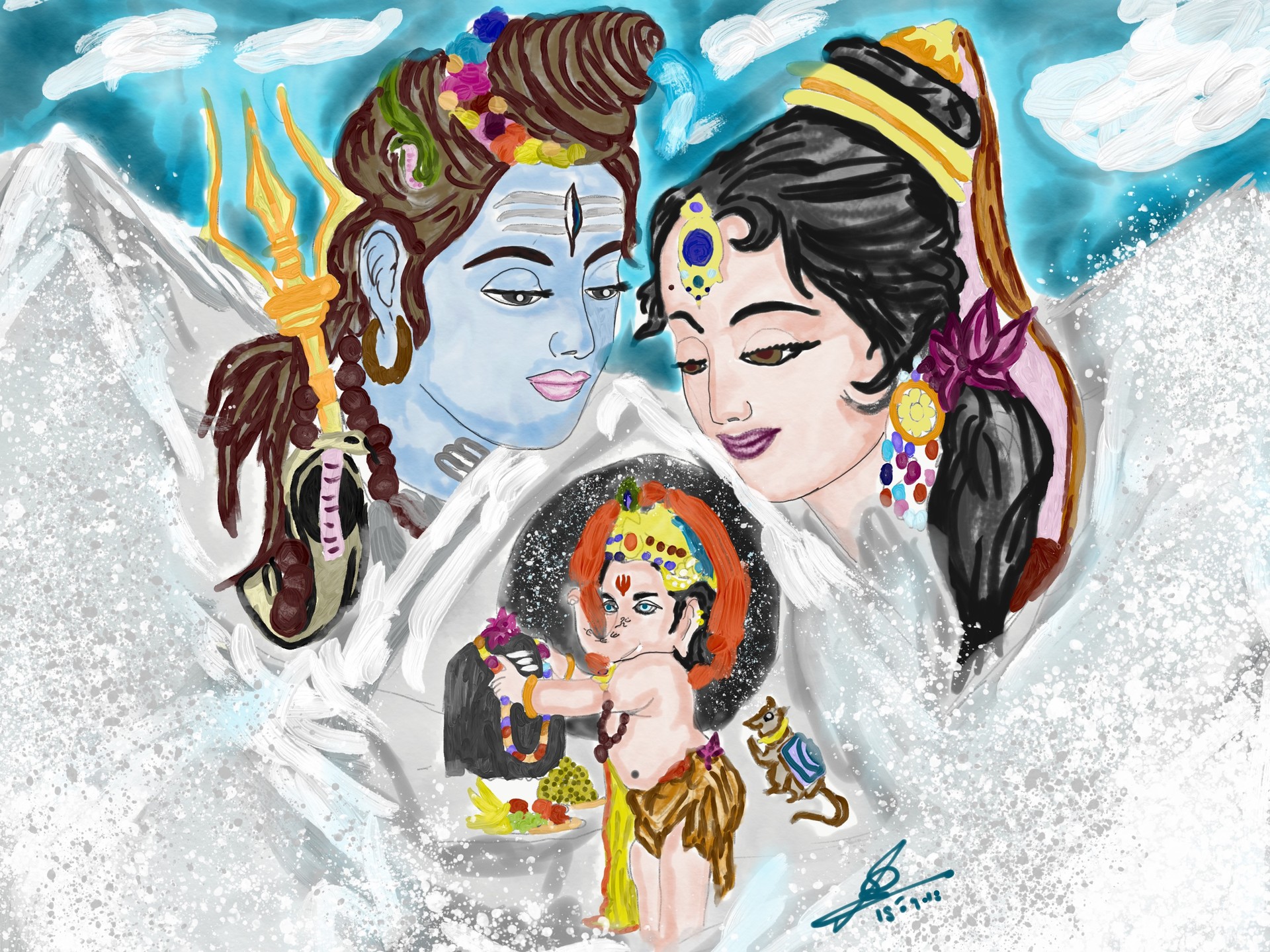ArtStation - Ganesh shiva Parvati art