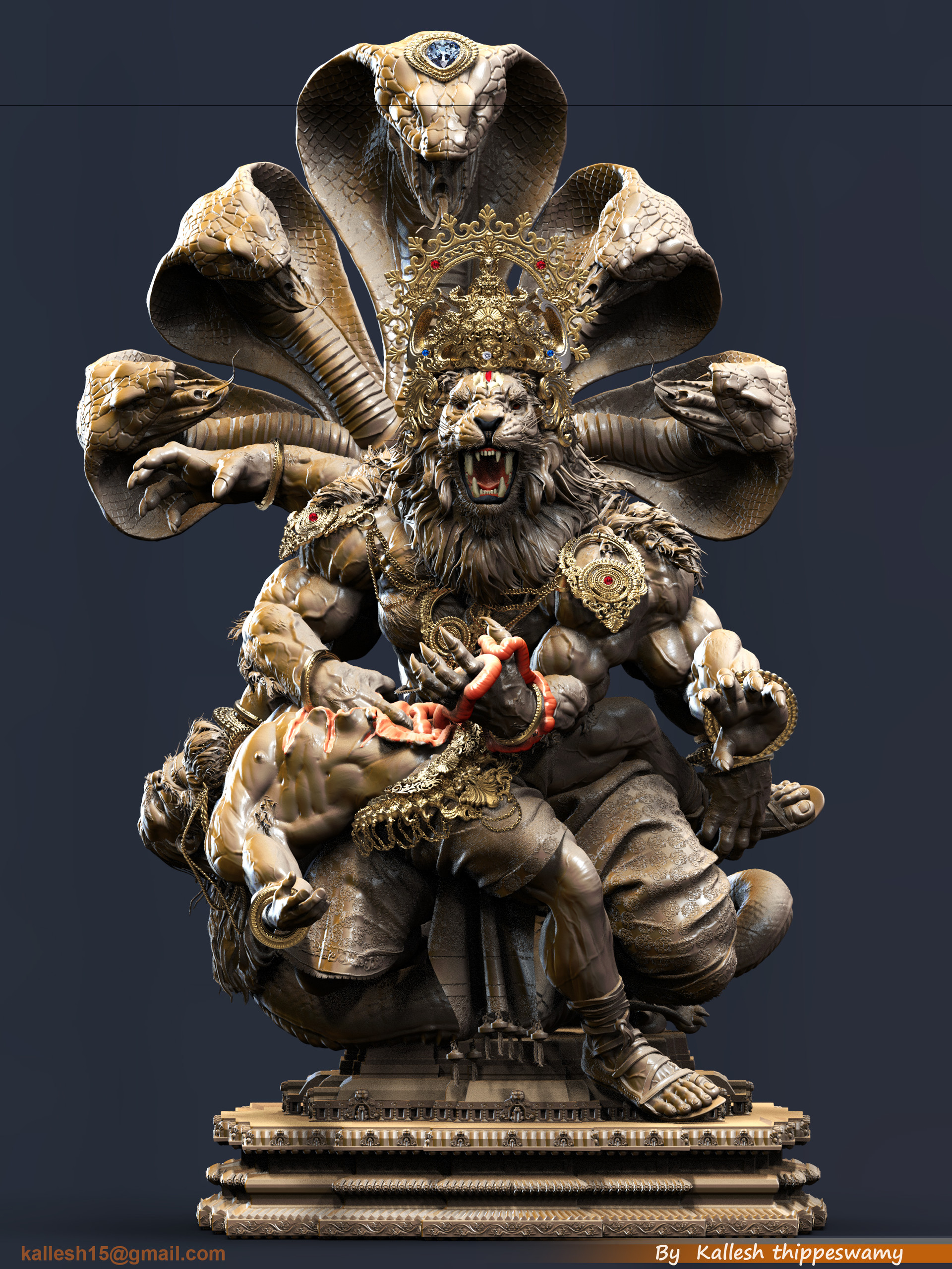 Lakshmi Narasimha Swamy God Statue In Fibre, Size: 9