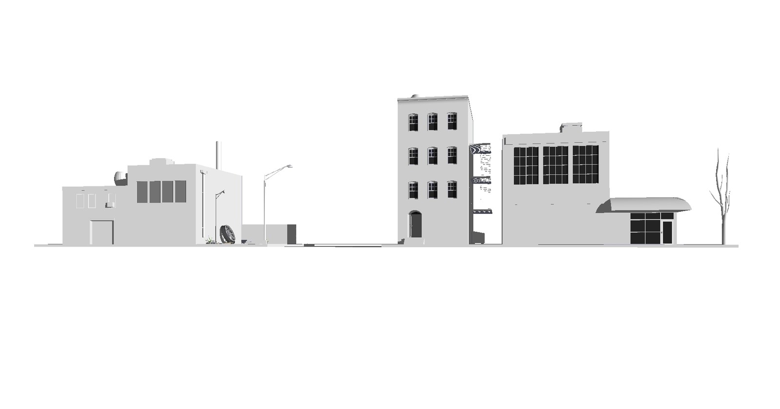 Old Sketchup scene - re-rendered in 2D and inverted to create foreground.