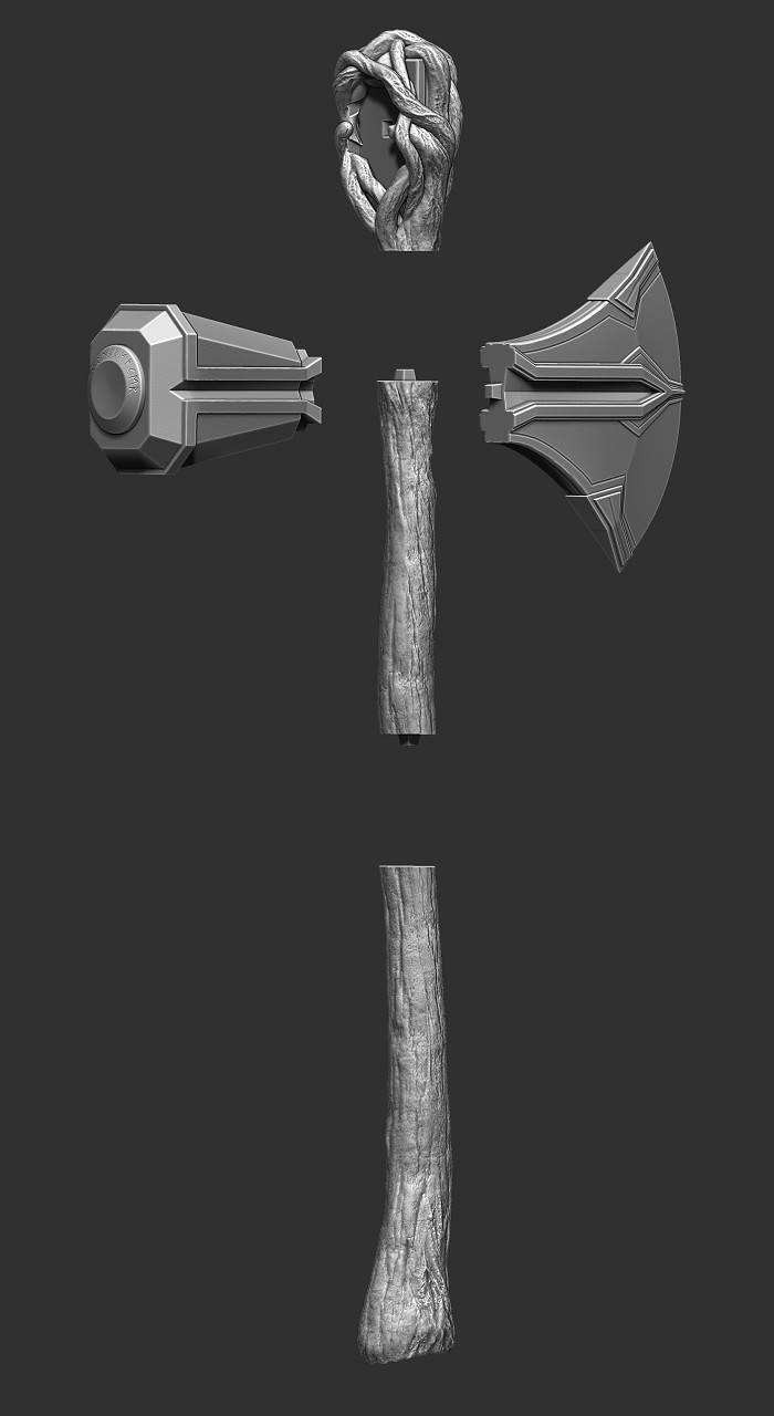 ZBrush render with all of the parts booleaned out so it can be printed in pieces.