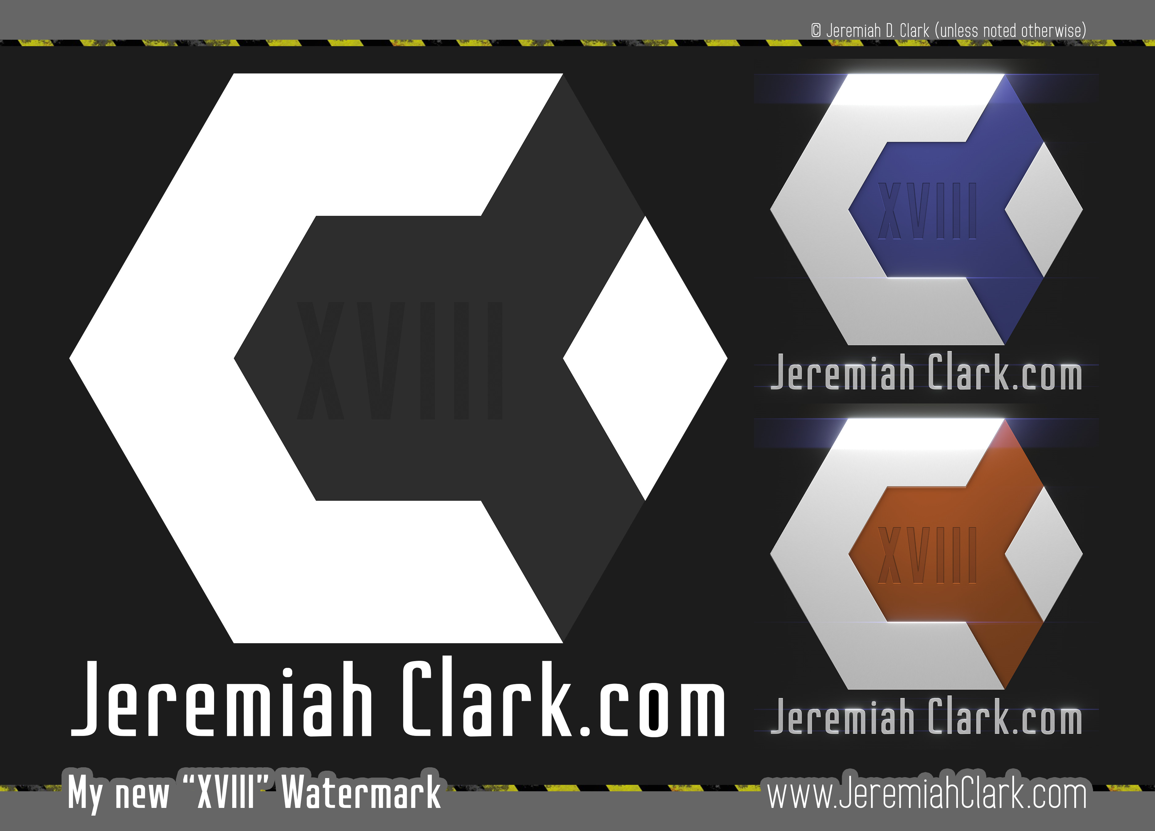 My new "XVIII" watermark, showing a flat render, and a few 3d renders with different colors.