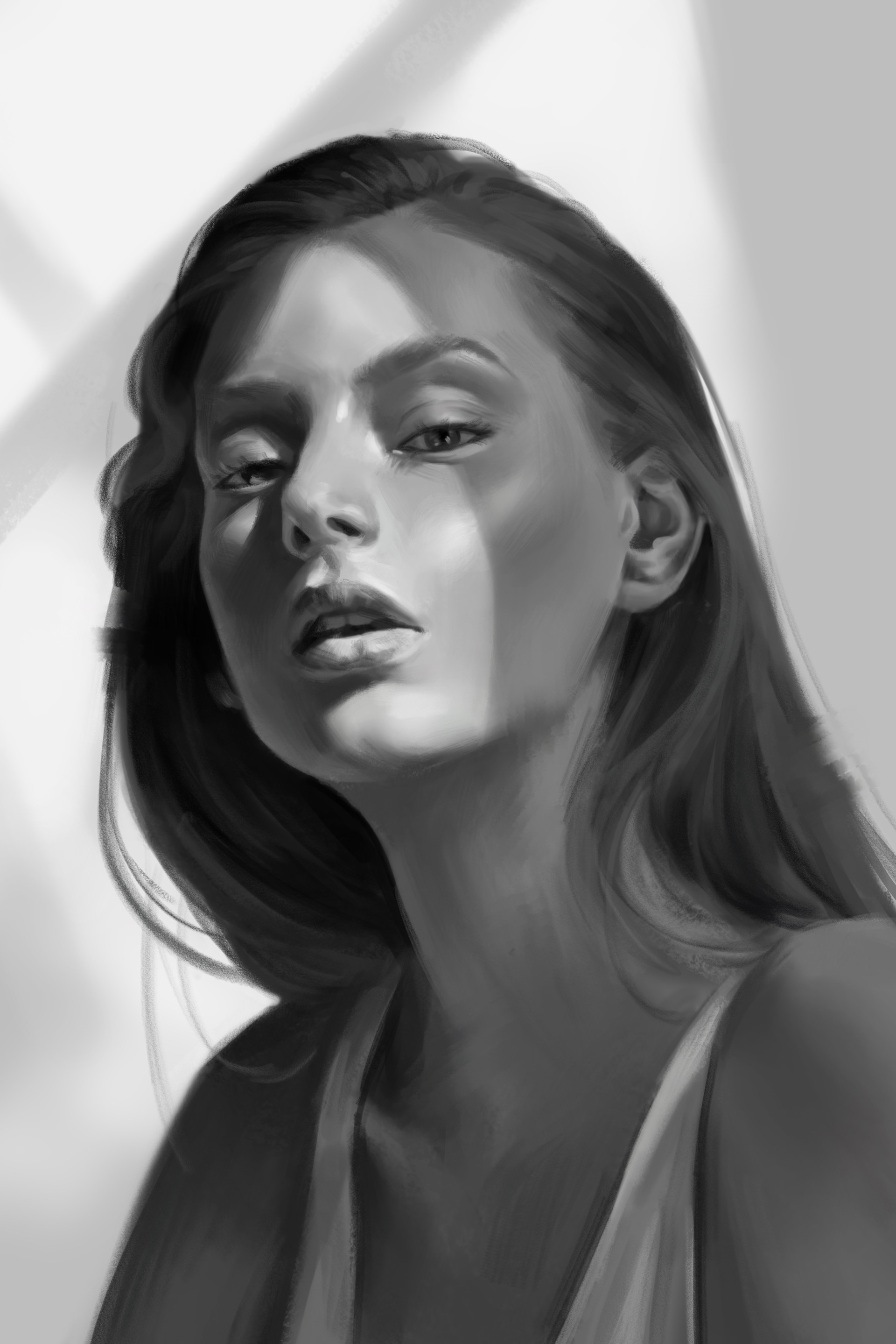 artstation 黑白人像写生练习 jiu niang