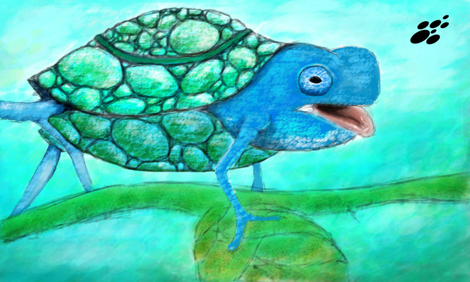 using a single custom brush whilst merging two animals together, this is an example of a chameleon and a turtle.