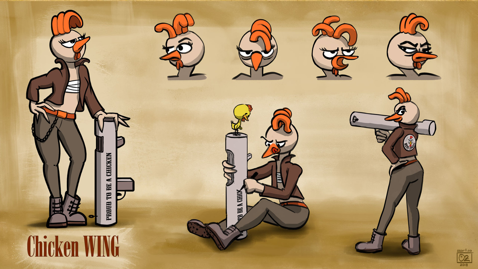 "Freelance Chicken" main character "Chicken Wing" concept art page