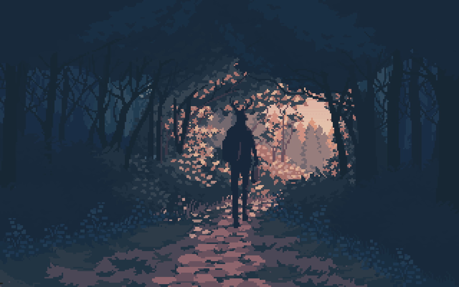 Пиксельный ночной лес