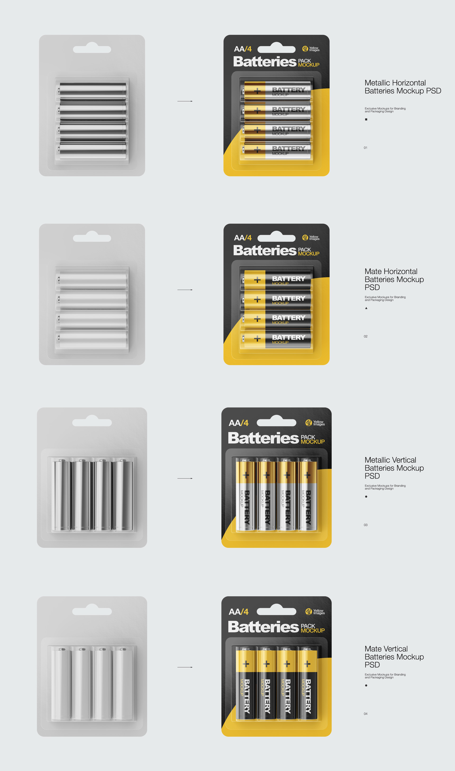 Download Andrey Gapon 4 Pack Battery Aa Mockup Yellowimages Mockups