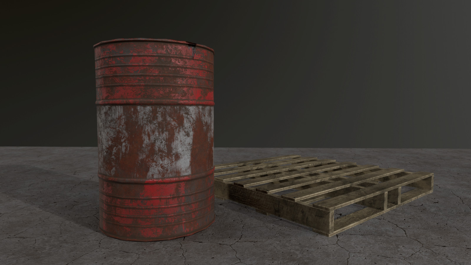 Oil drum and wood pallet in Marmoset