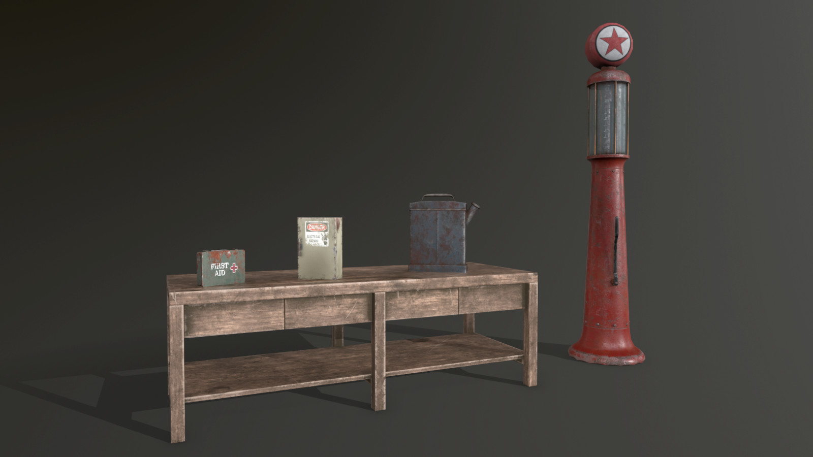 Workbench and gas pump in Marmoset