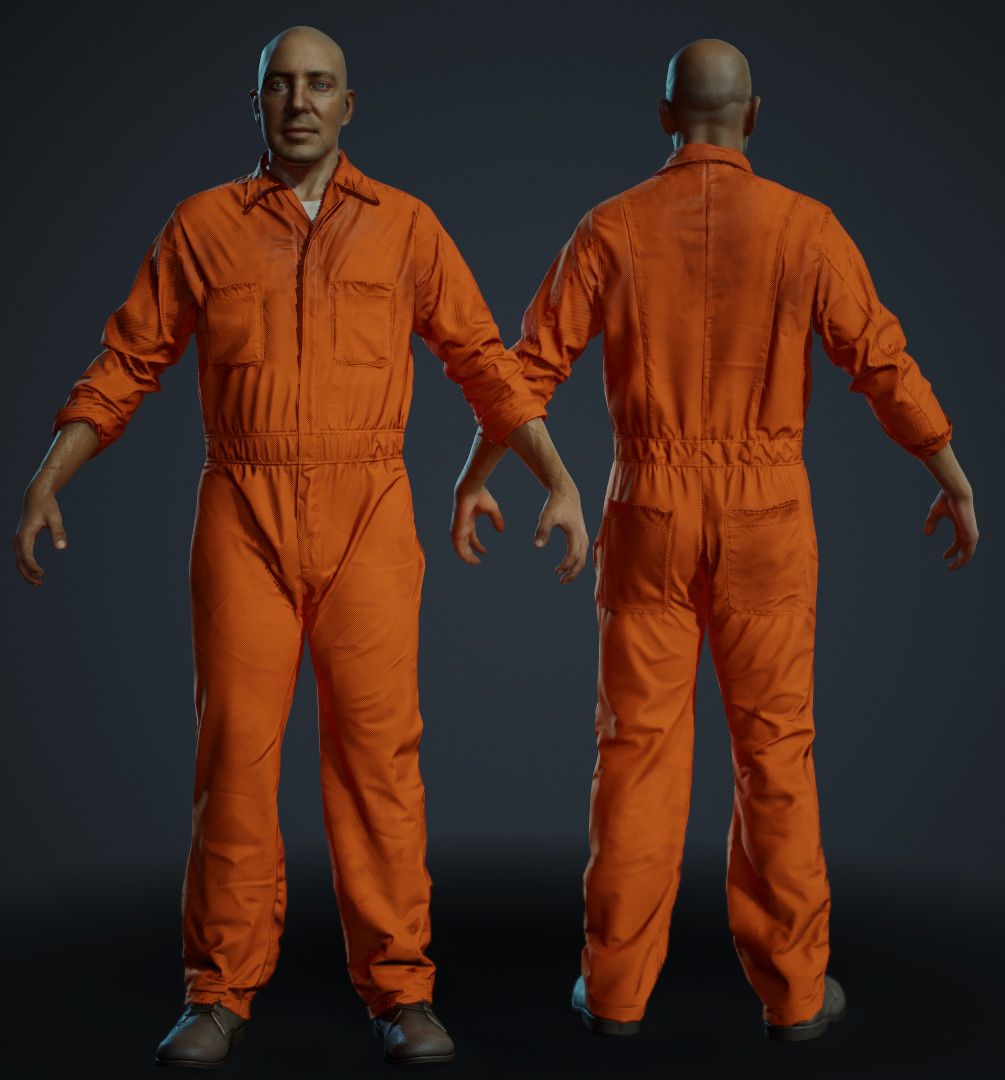 Prisoner Model. Heads and skin tones were randomized in game.