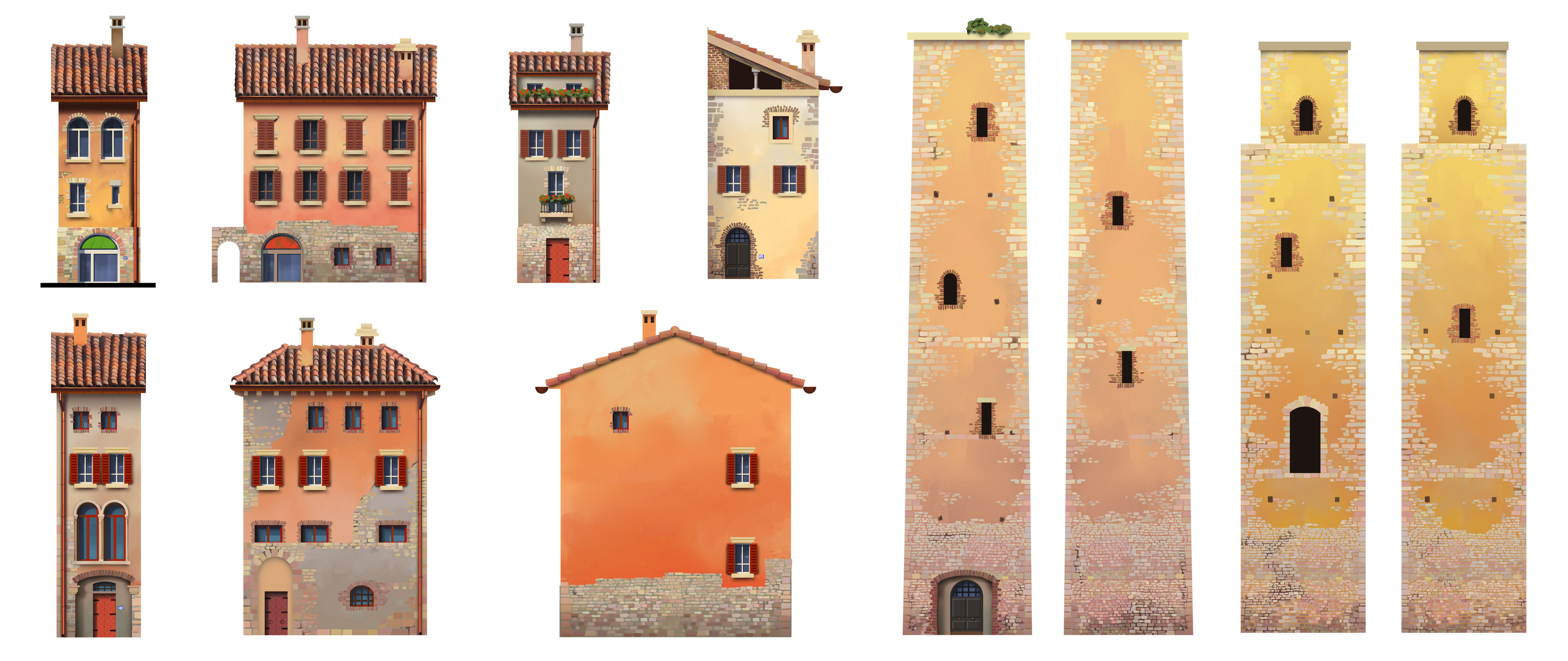 Final textures of the buildings (to be projected onto 3d geometry)