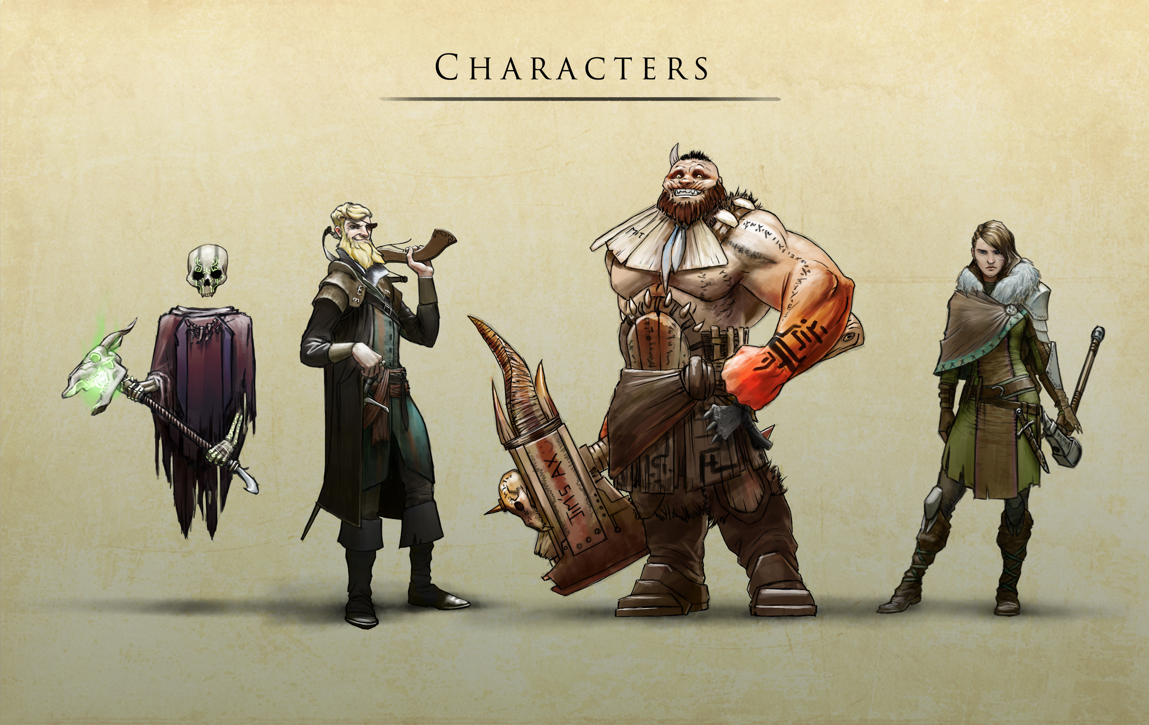 Concept art of characters for game.
