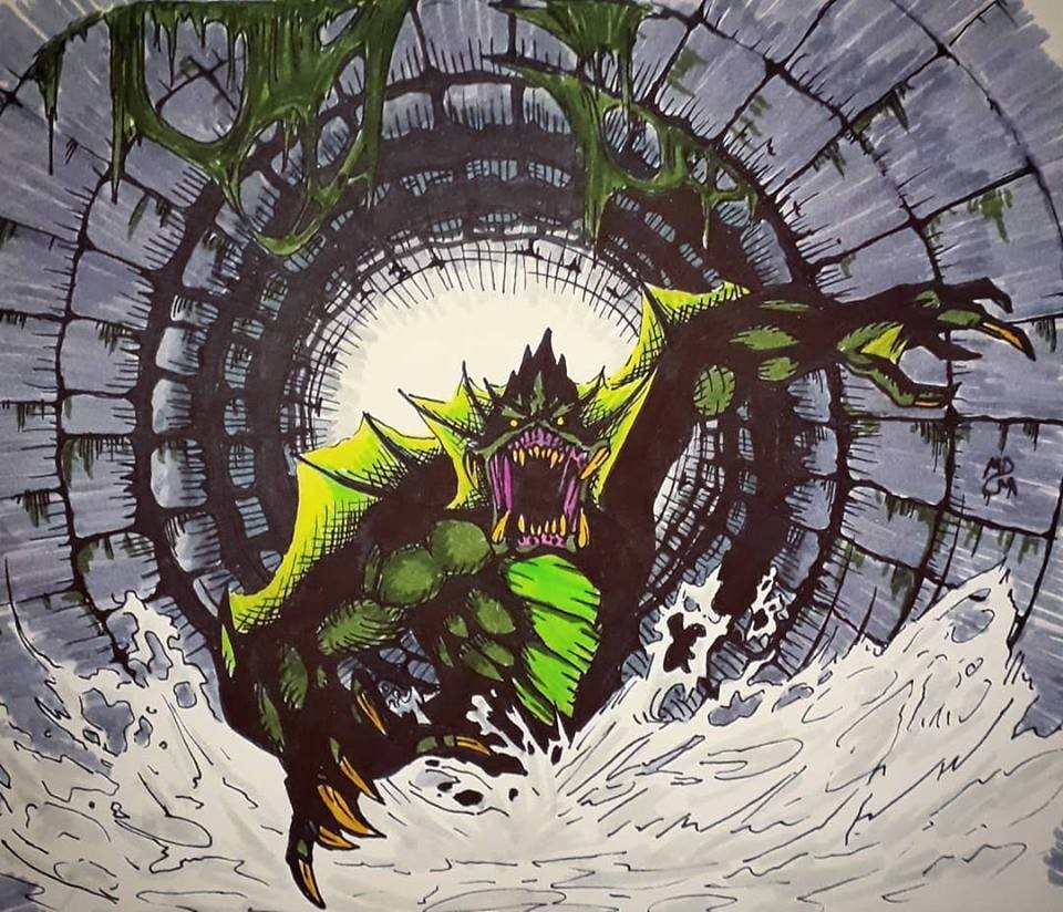 21th day's prompt is: "Drain" They stalk the sewers and swamps... When you notice them in the water it's already too late...