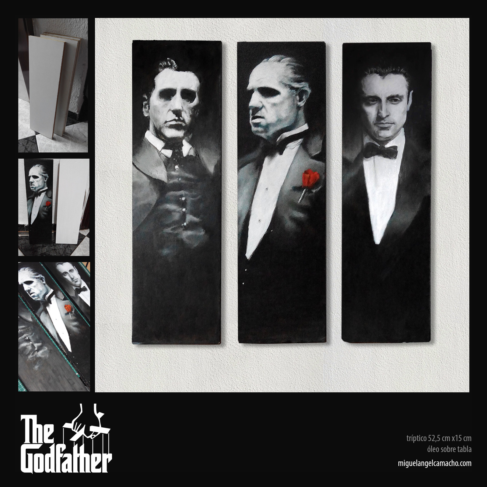 Miguel Angel Camacho Godfather Oil Painting Triptych