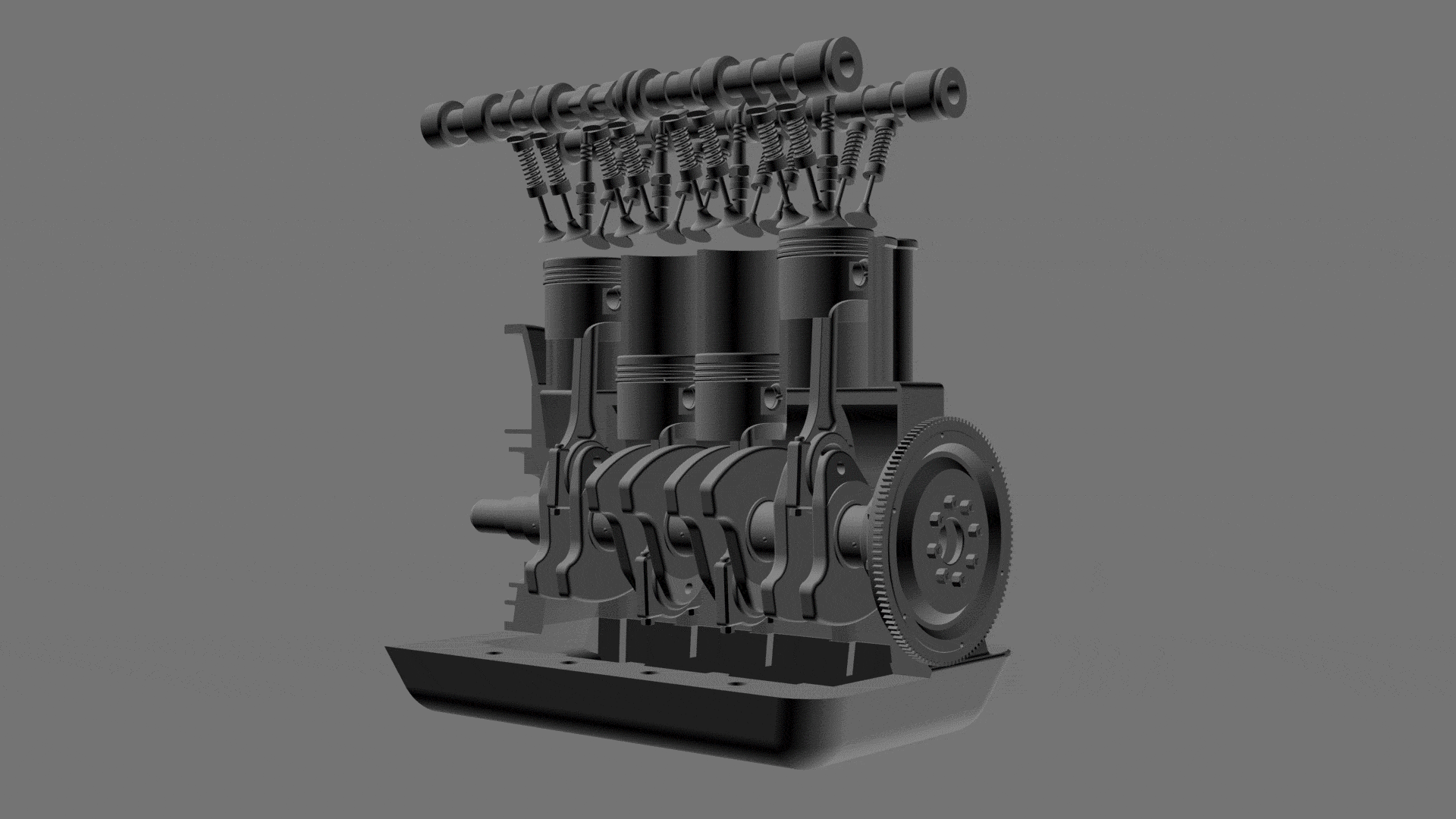 4-Цилиндровая модель Maxwell. Двигатель внутреннего сгорания. Рядный четырехцилиндровый двигатель. Двигатель внутреннего сгорания анимация.