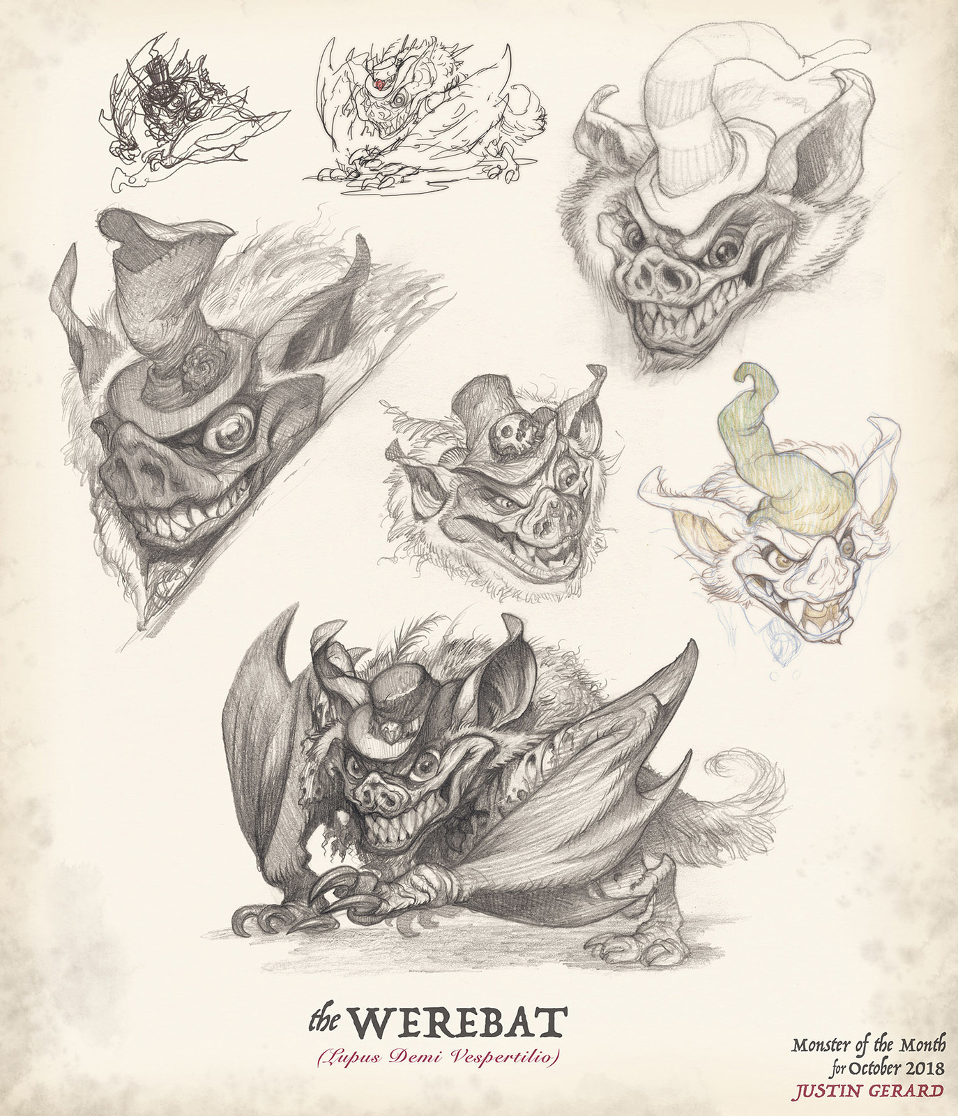 Rough drawings and conceptual designs for the Werebat