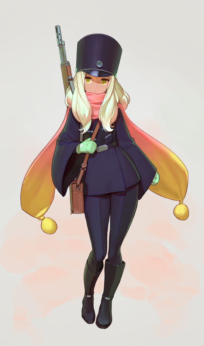 Sniper (Comes from a southern country, she wears gloves and a scarf because the weather in her current country is too cold for her. 