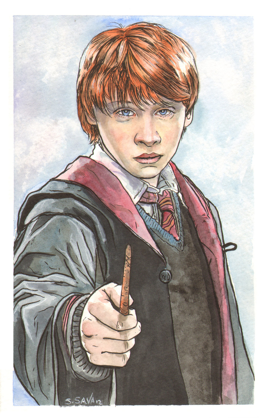 Ron Weasley...

My boys love the Harry Potter books (and the movies we've let them see so far).

Watercolor and ink on 5.5x8.5 inch watercolor paper