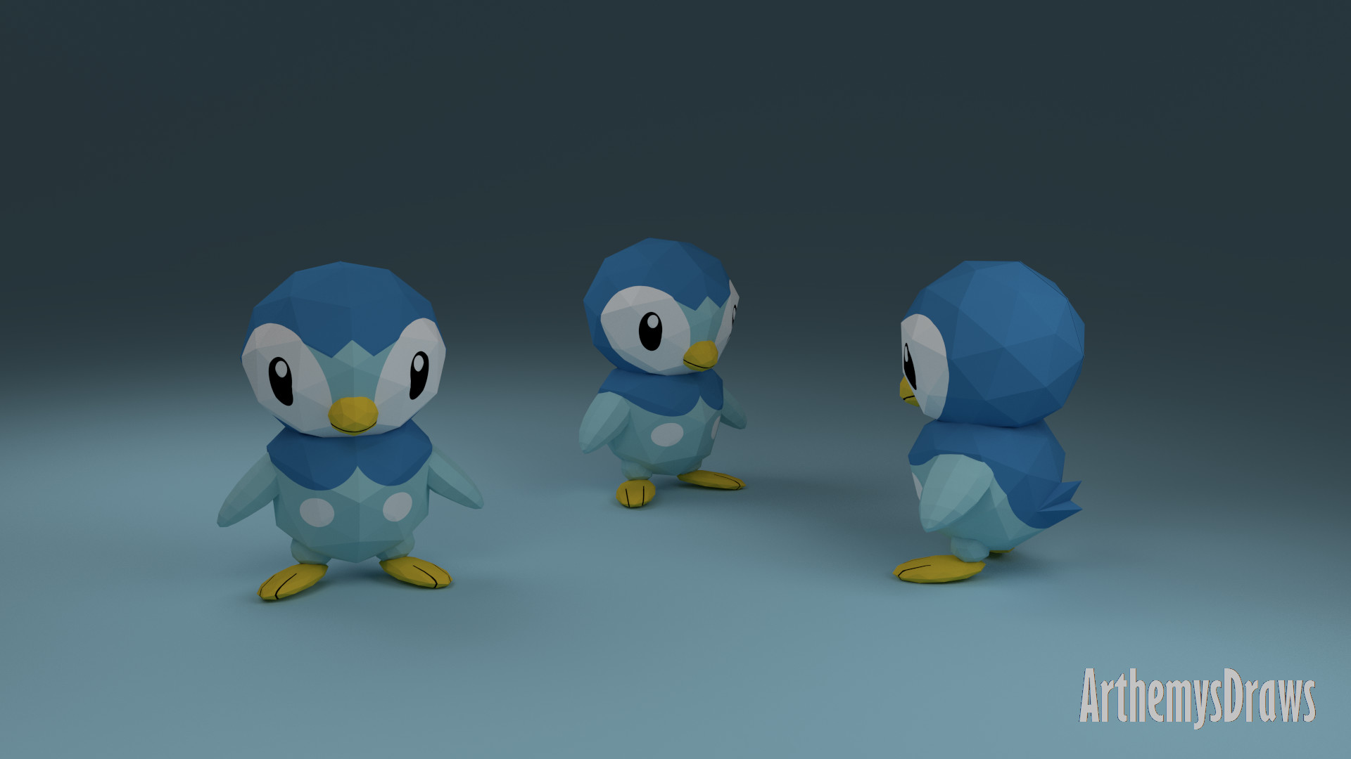 Artstation Low Poly Pokemon 3d Piplup Lucas Camargo
