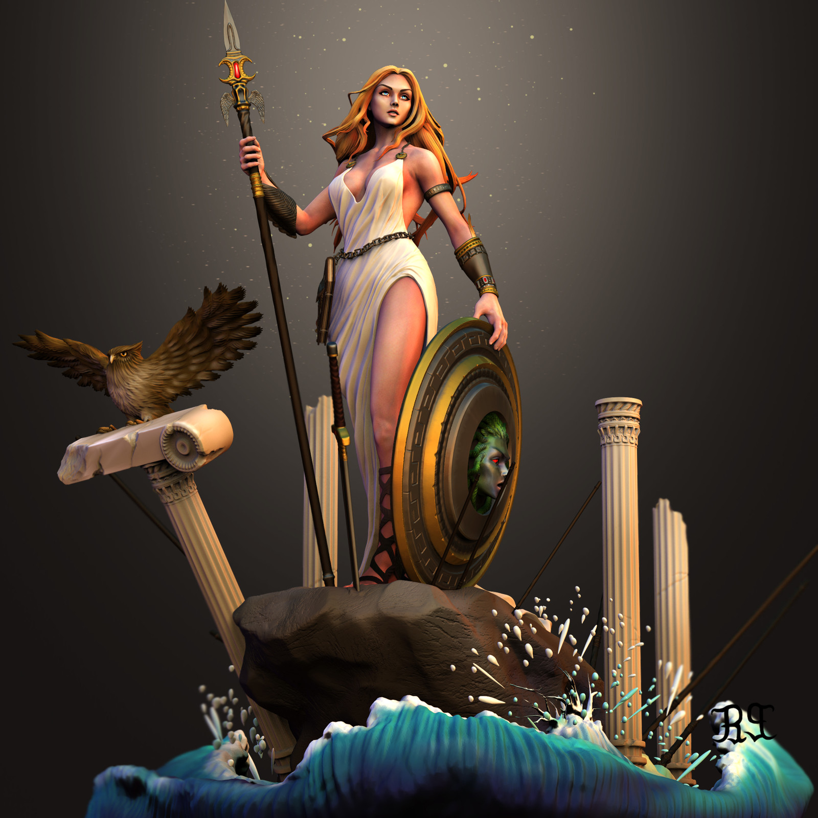 Athena Goddess of war and wisdom_painted.