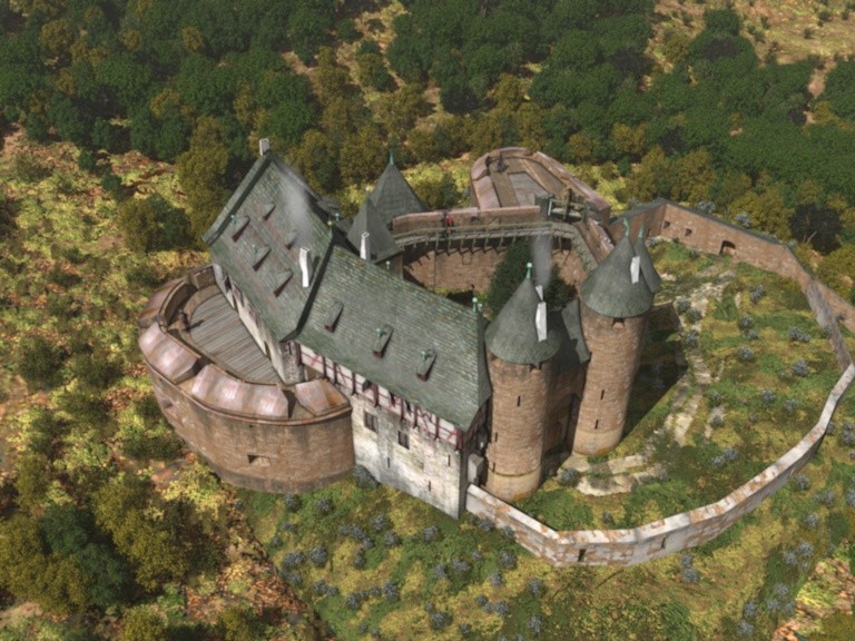 Bertradaburg in the Eifel in the middle of the 16th century.
With bastions reinforced medieval core castle.