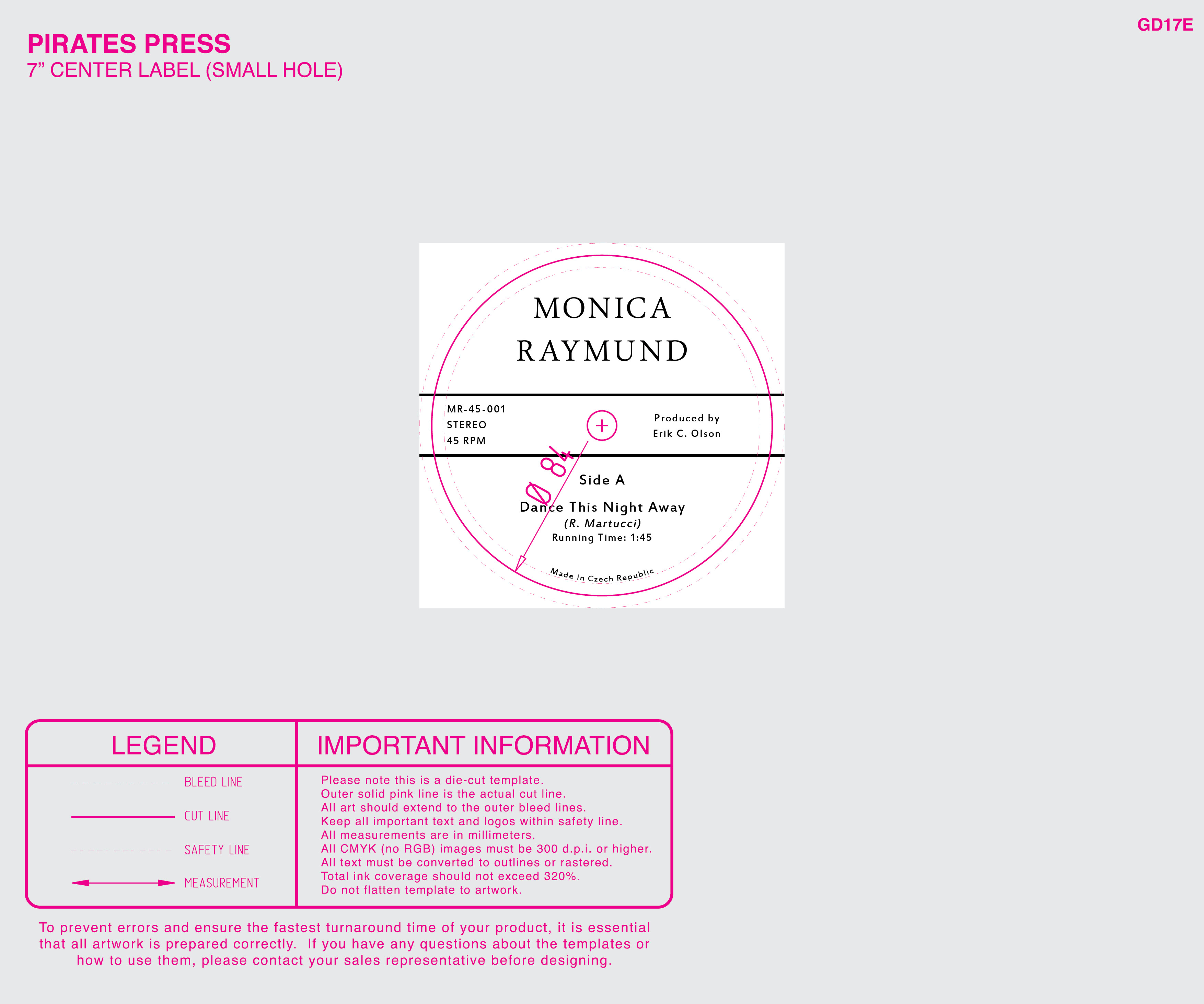 Side A of Center Label with Print Template