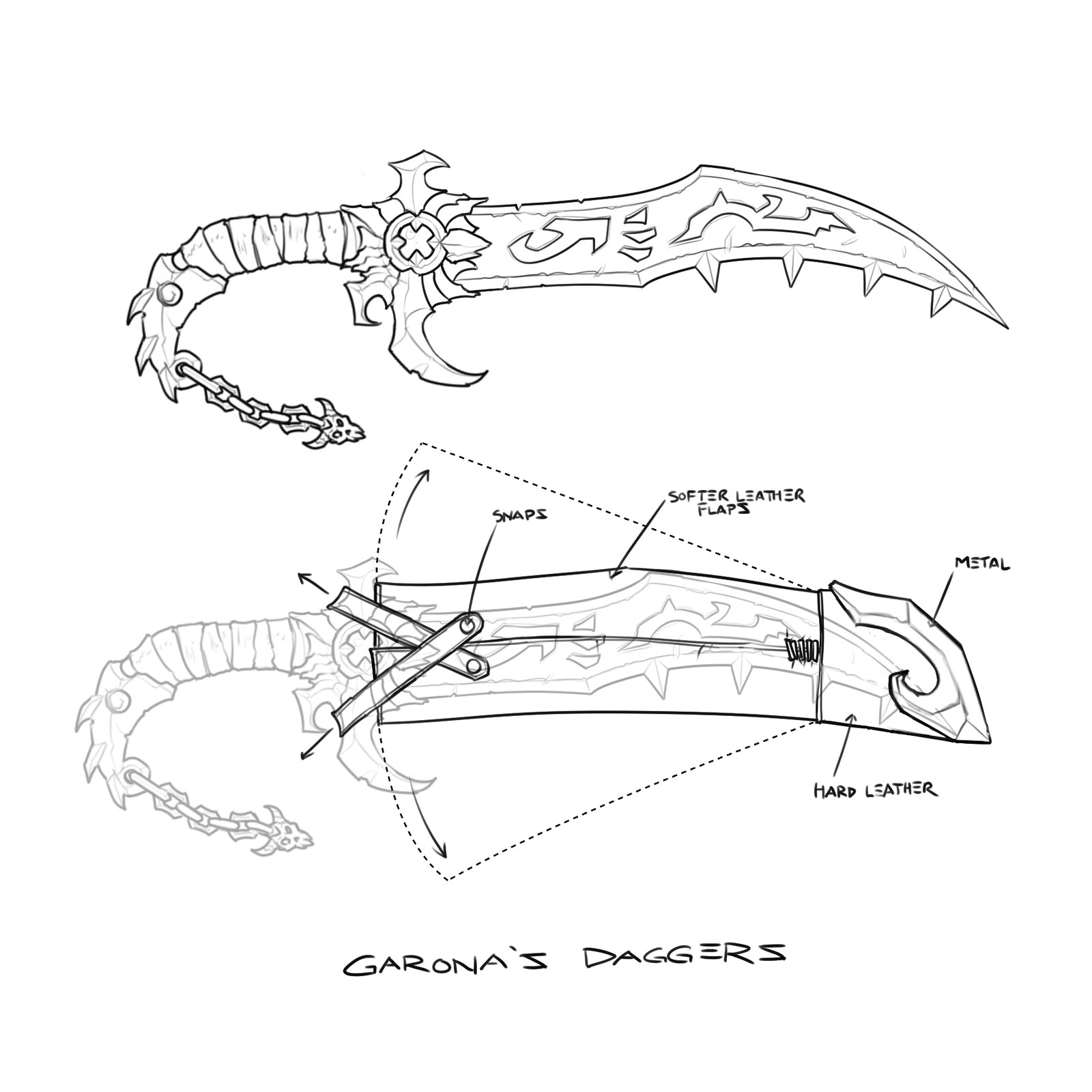 Dagger concept for Shadowblade Garona's daggers and sheath. 