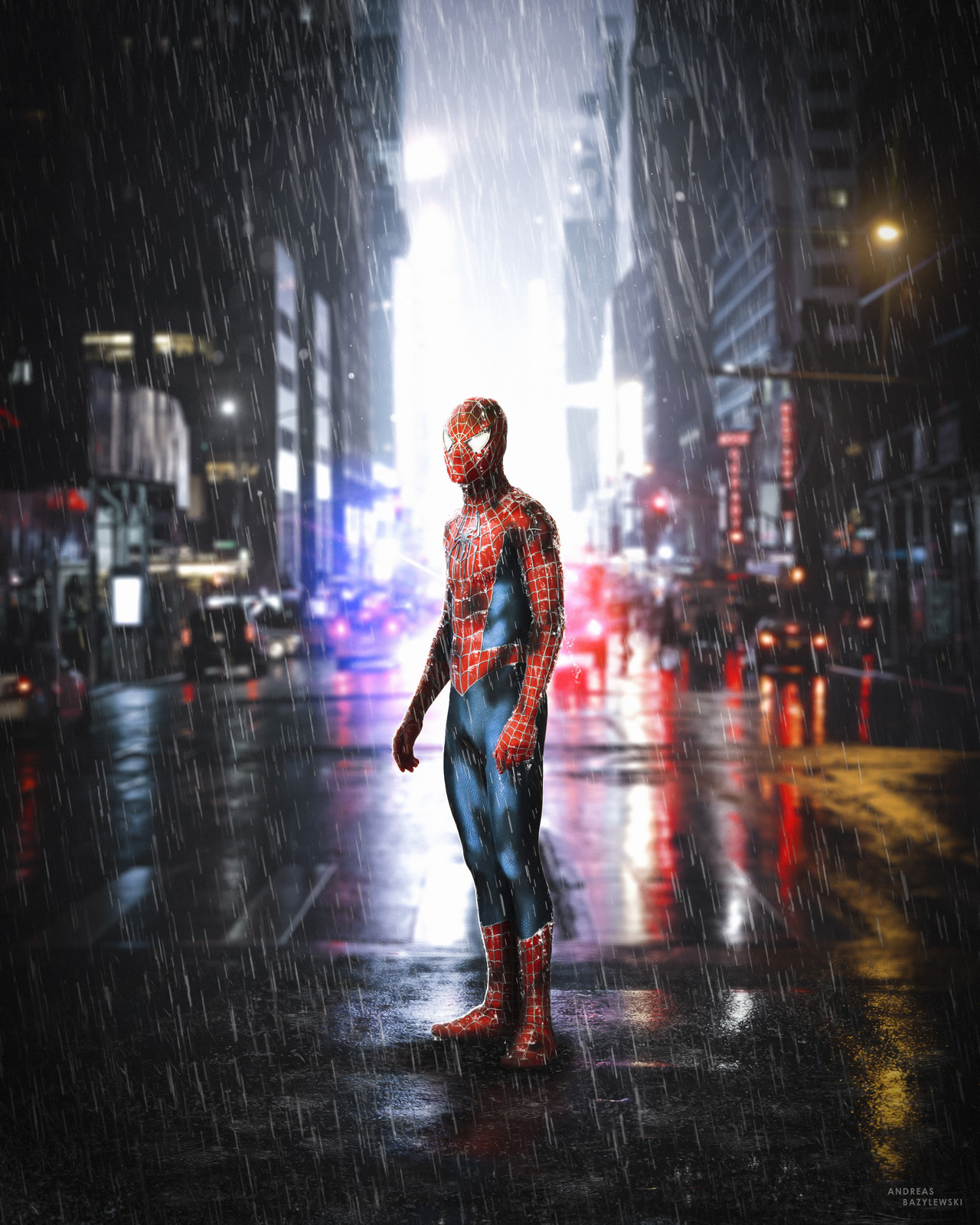 Spider-Man standing in rain (final result)