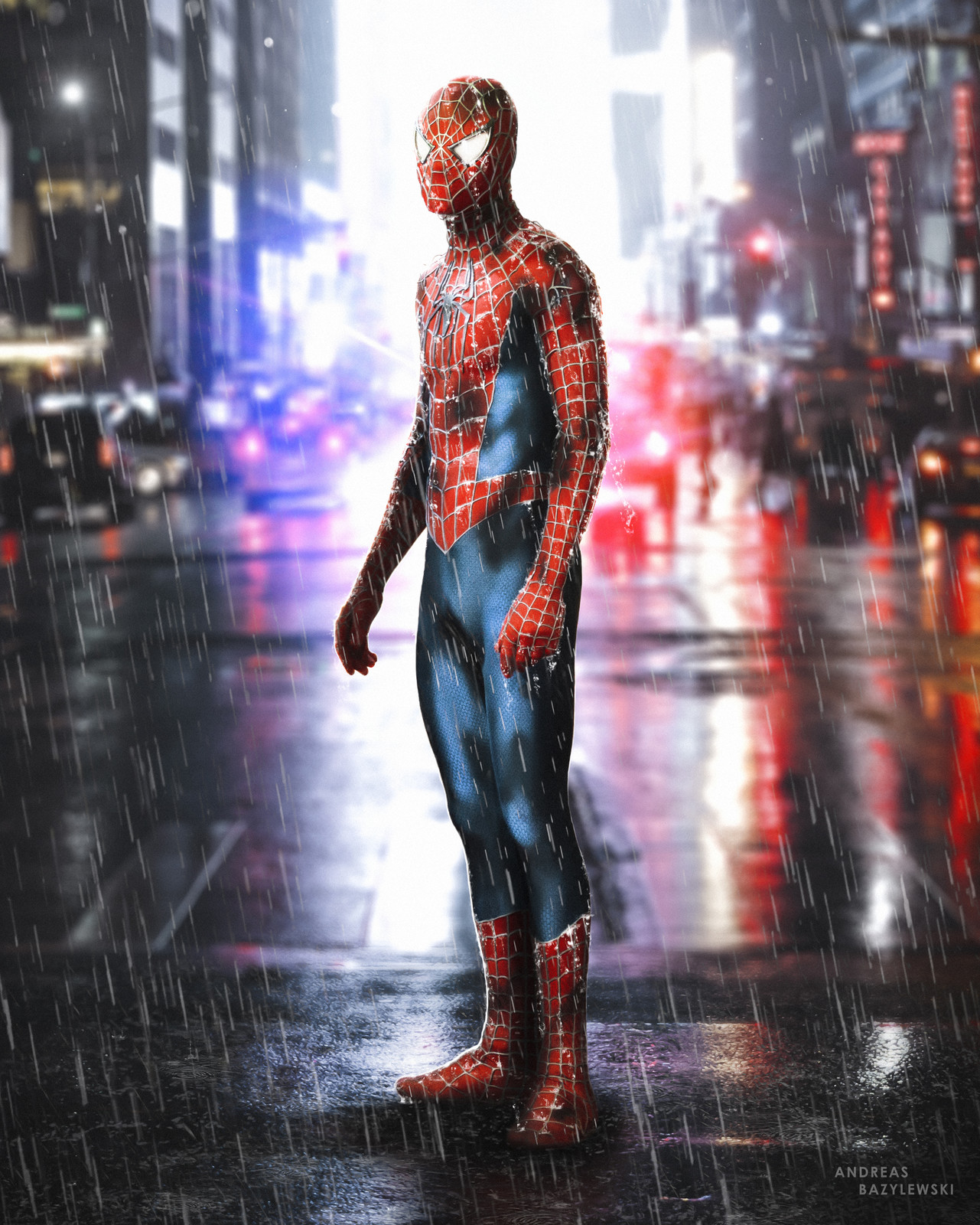 Spider-Man standing in rain (final result, cropped)