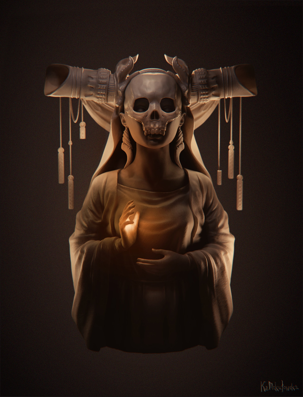 ArtStation - Feminine figure with a skull on her face