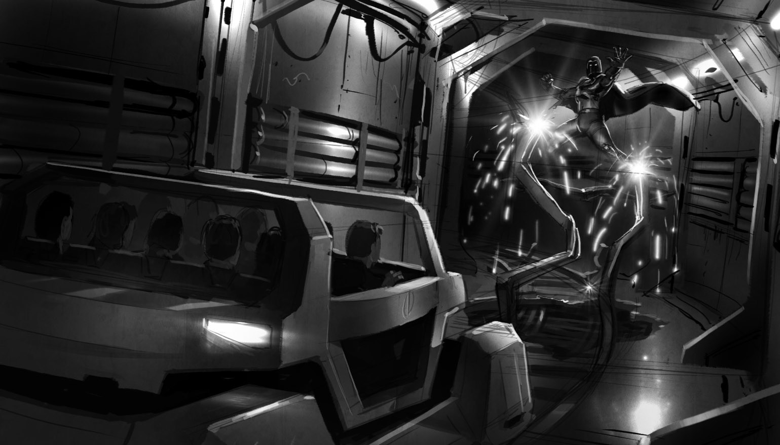 ...barreling us toward where Magneto has torn up the tracks with his magnetism. We're headed for certain doom until --