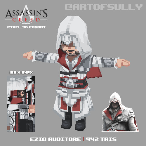 Ezio Auditore ('Assassin's Creed' lowpoly pixel fanart)