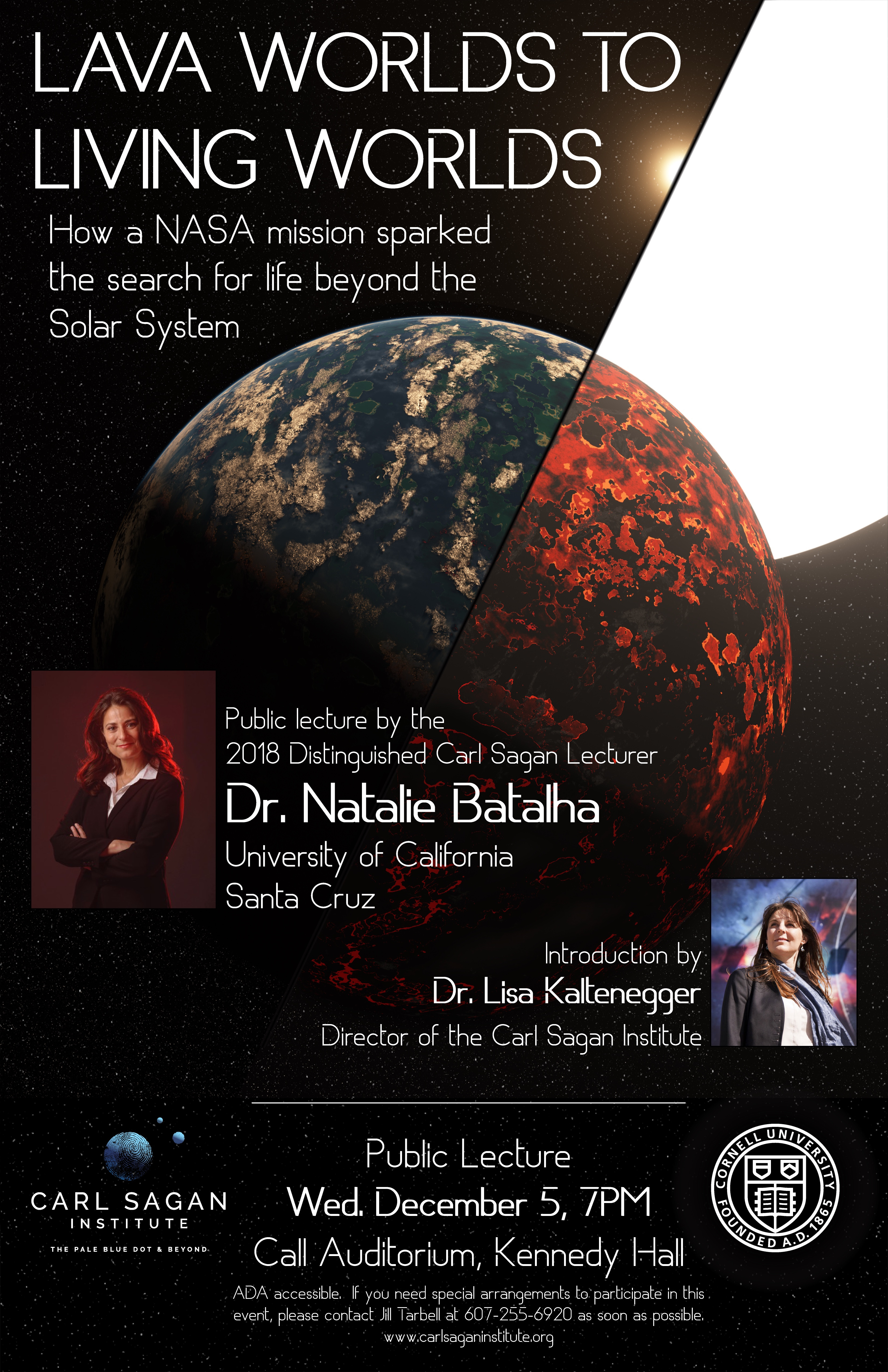 Poster for 'Lava Worlds to Living Worlds', a public talk by Dr. Natalie Batalha