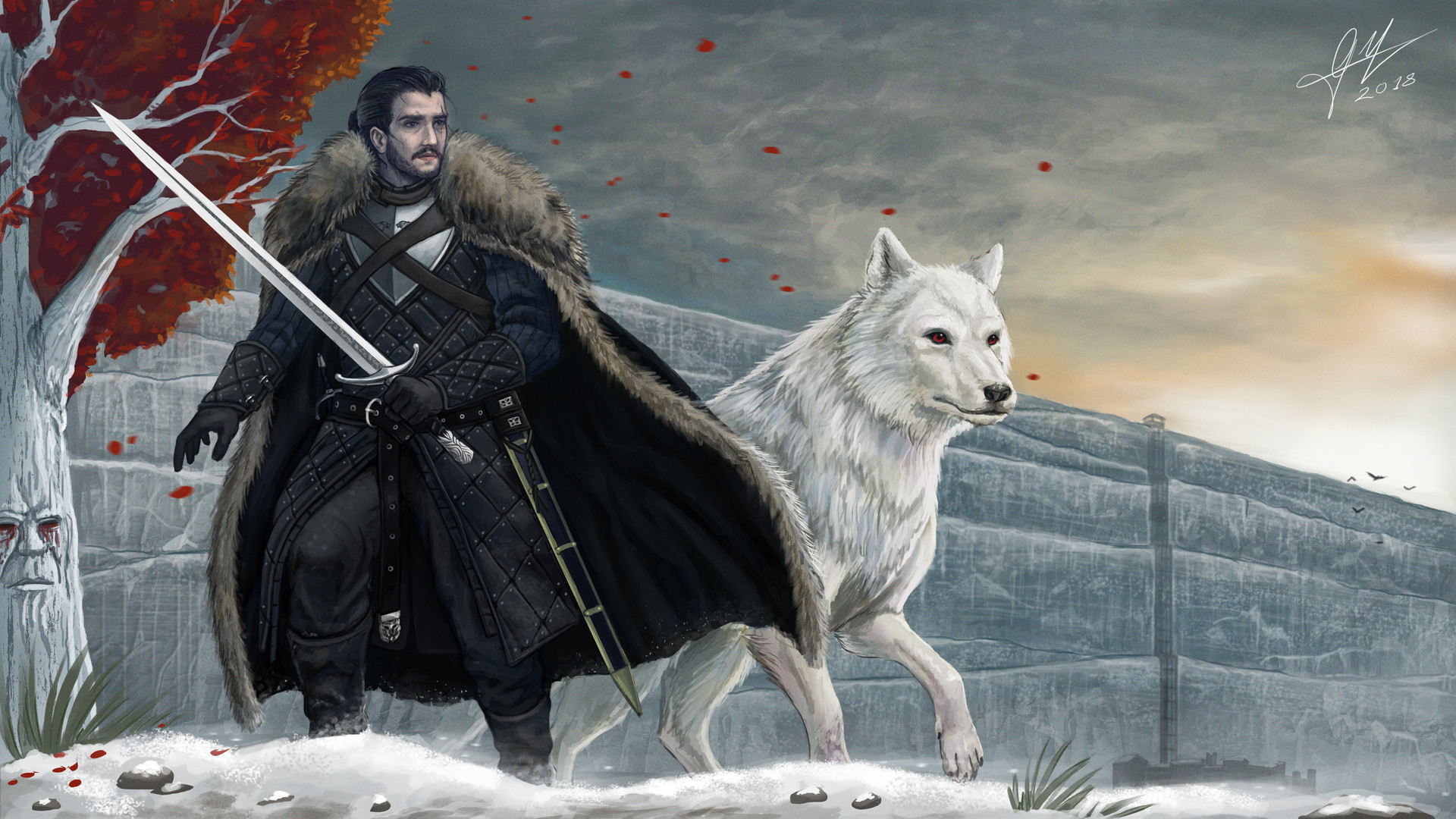 jon Snow and his direwolf Ghost form the 7th season of Game of Thrones.