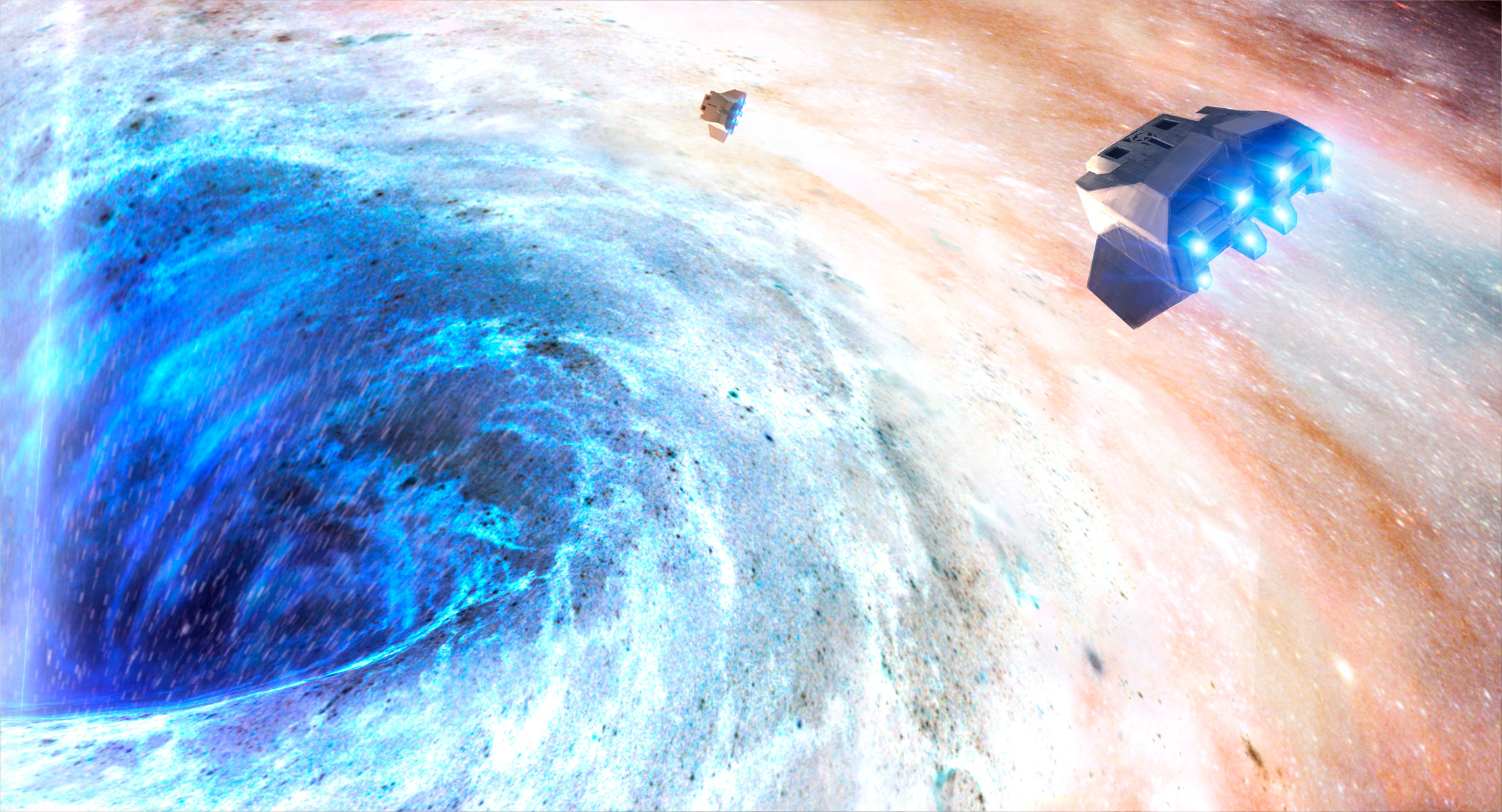 Swirling into the "well" of the black hole. 
