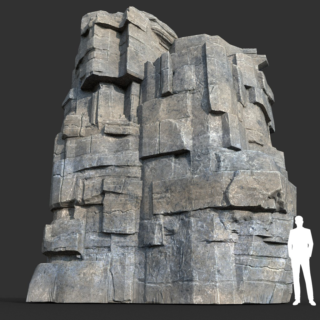 3d Landscape Low Poly Blocky Cliff Rock Gray Pack