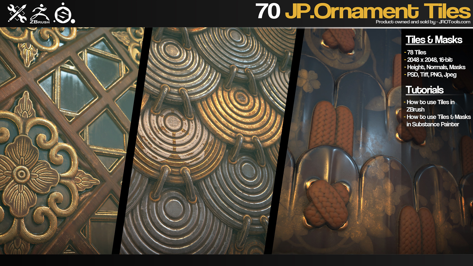 JROTools - Tools for 3D artists - 70 Japanese Ornament Tiles