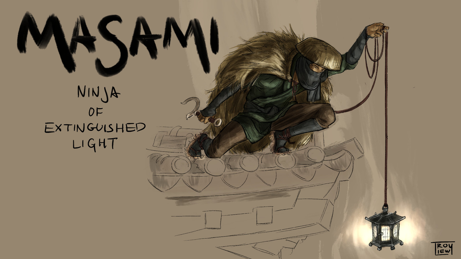 Masami operates differently than most of his peers. Rather than adhering to the shadows, the Ninja of Extinguished Light hides in plain sight in mundane garb, concealing the tools of his trade beneath straw rain cloaks and simple mud stained robes. 