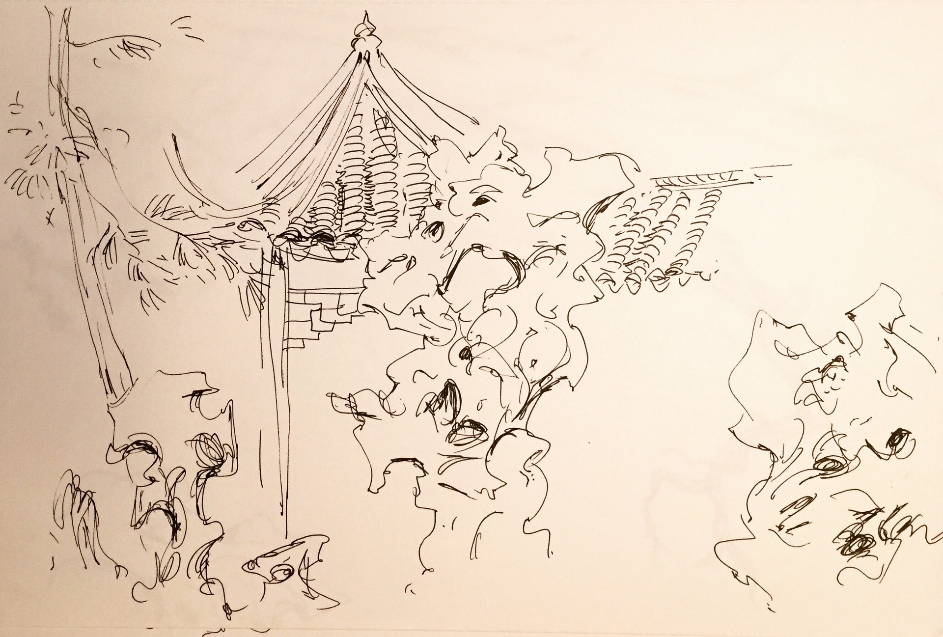pen drawings of traditional Chinese gardens and palace on Behance