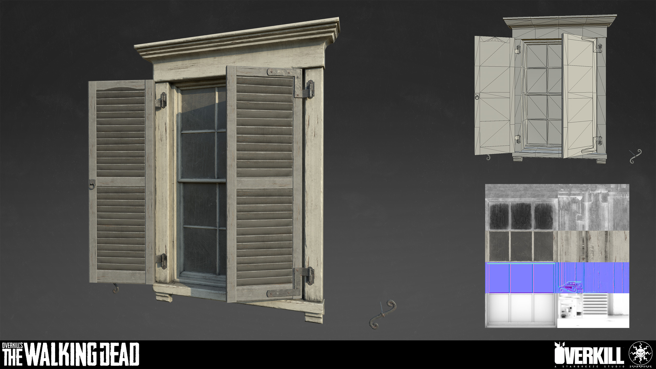 I had to figure out how to fit the window on 1 material to minimize drawcalls on the buildings, but still retain the required texel density. Other rowhouse exterior windows were then made in the same or similar way