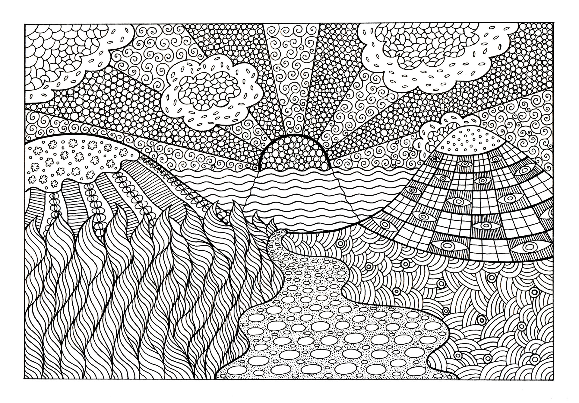 Veronika Demenko Summer Sunset Coloring pages have a positive effect on mental health. veronika demenko summer sunset