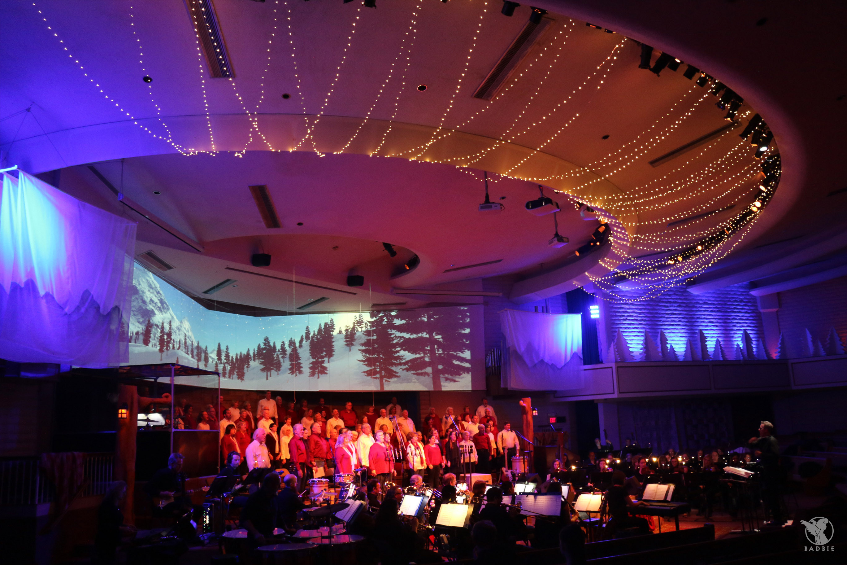 Here it is during the actual event behind the orchestra. 