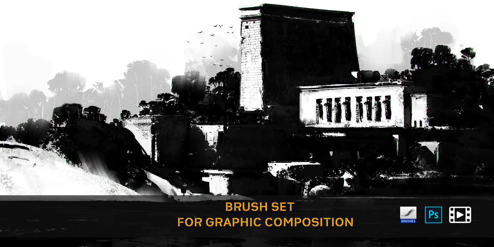 BRUSH SET FOR GRAPHIC COMPOSITION