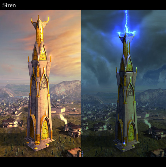 "Siren/Enchantment" spell tower. "Epic Spells" were granted to the players to unleash their godly powers.