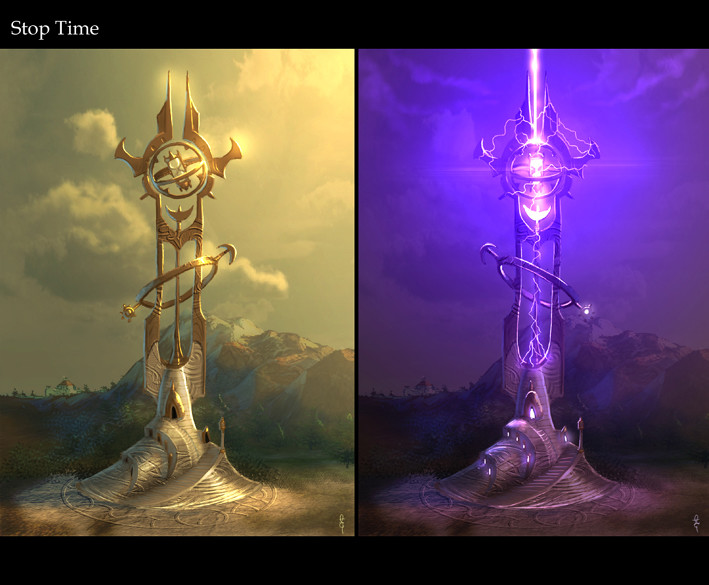 "Time" spell tower. "Epic Spells" were granted to the players to unleash their godly powers.