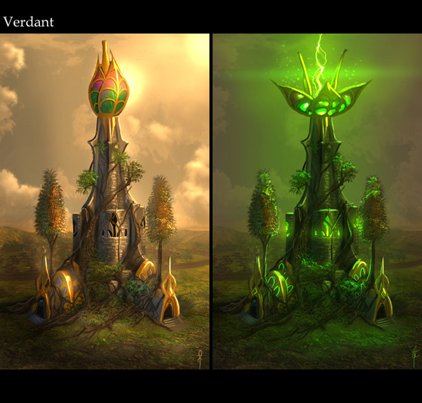 "Verdant" spell tower. "Epic Spells" were granted to the players to unleash their godly powers.