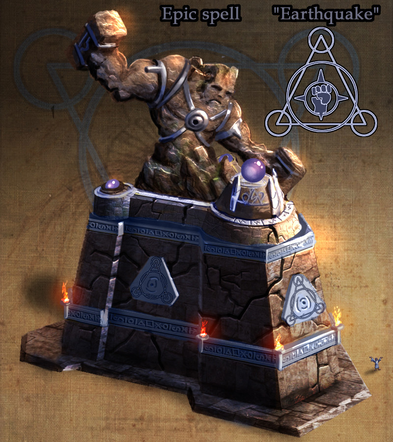 An early concept for the "Earthquake" spell tower.