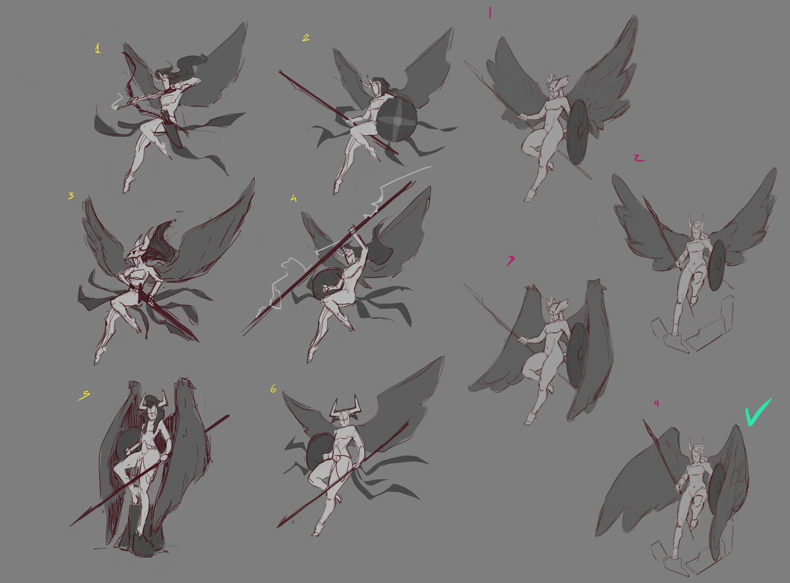 Valkary, initial sketches, finding the right pose