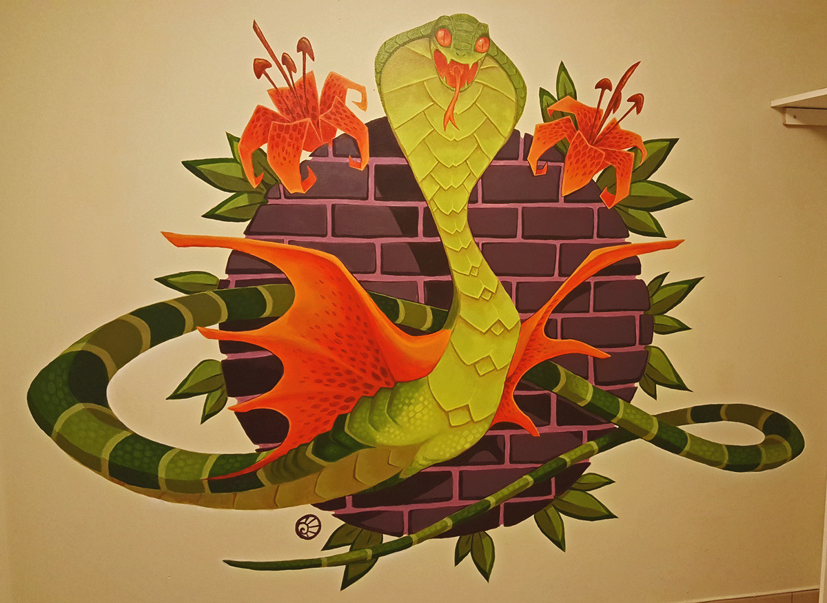 Artstation Dragon Cobra Wall Painting Linda Lotl