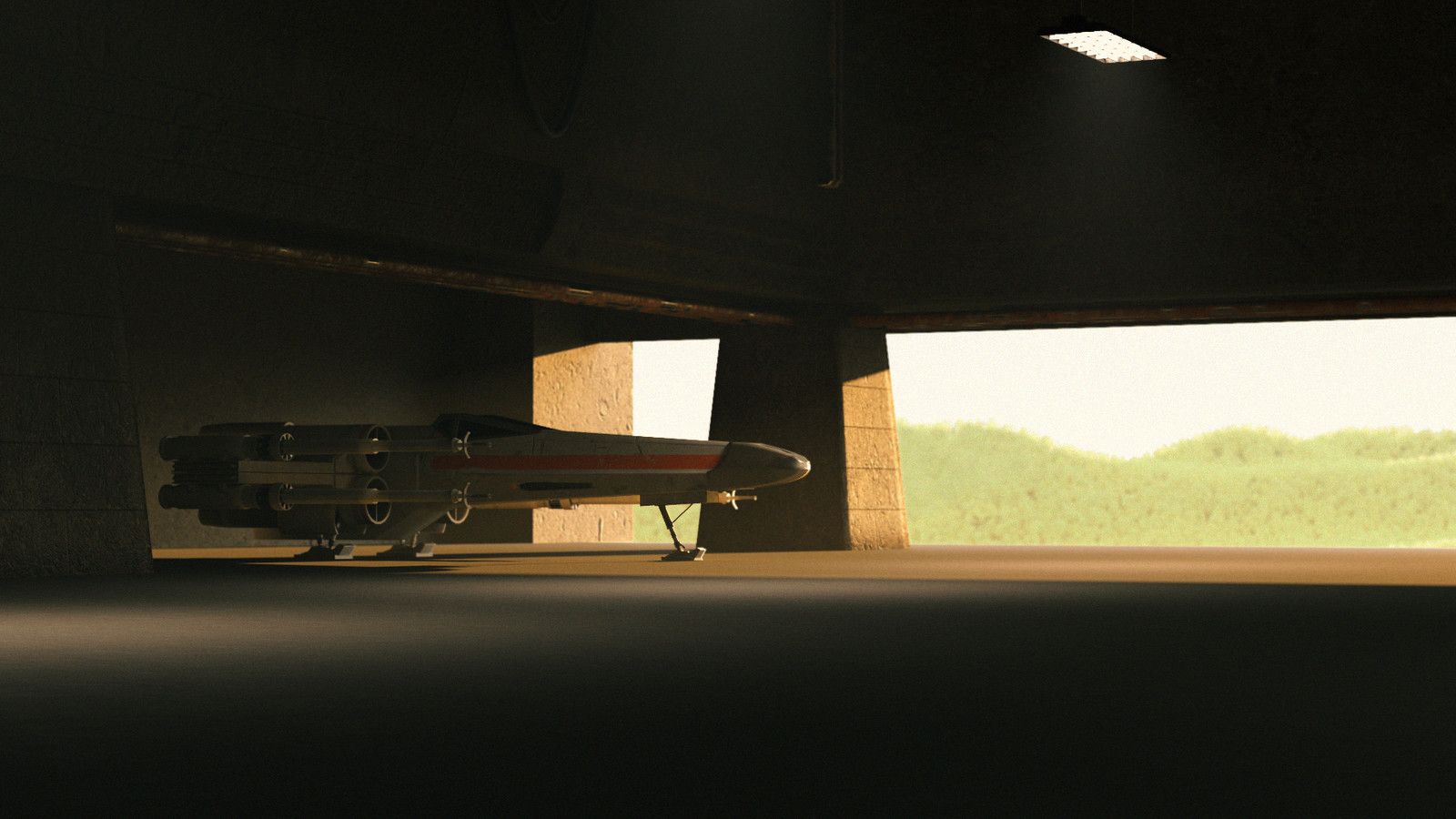 X-wing in Yavin hangar