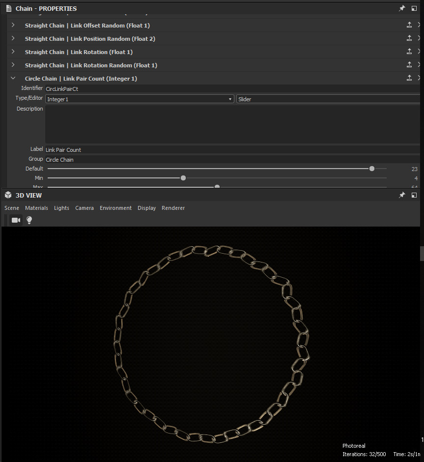Circular Chain with parameters.  Control the amount of links along with many other options.